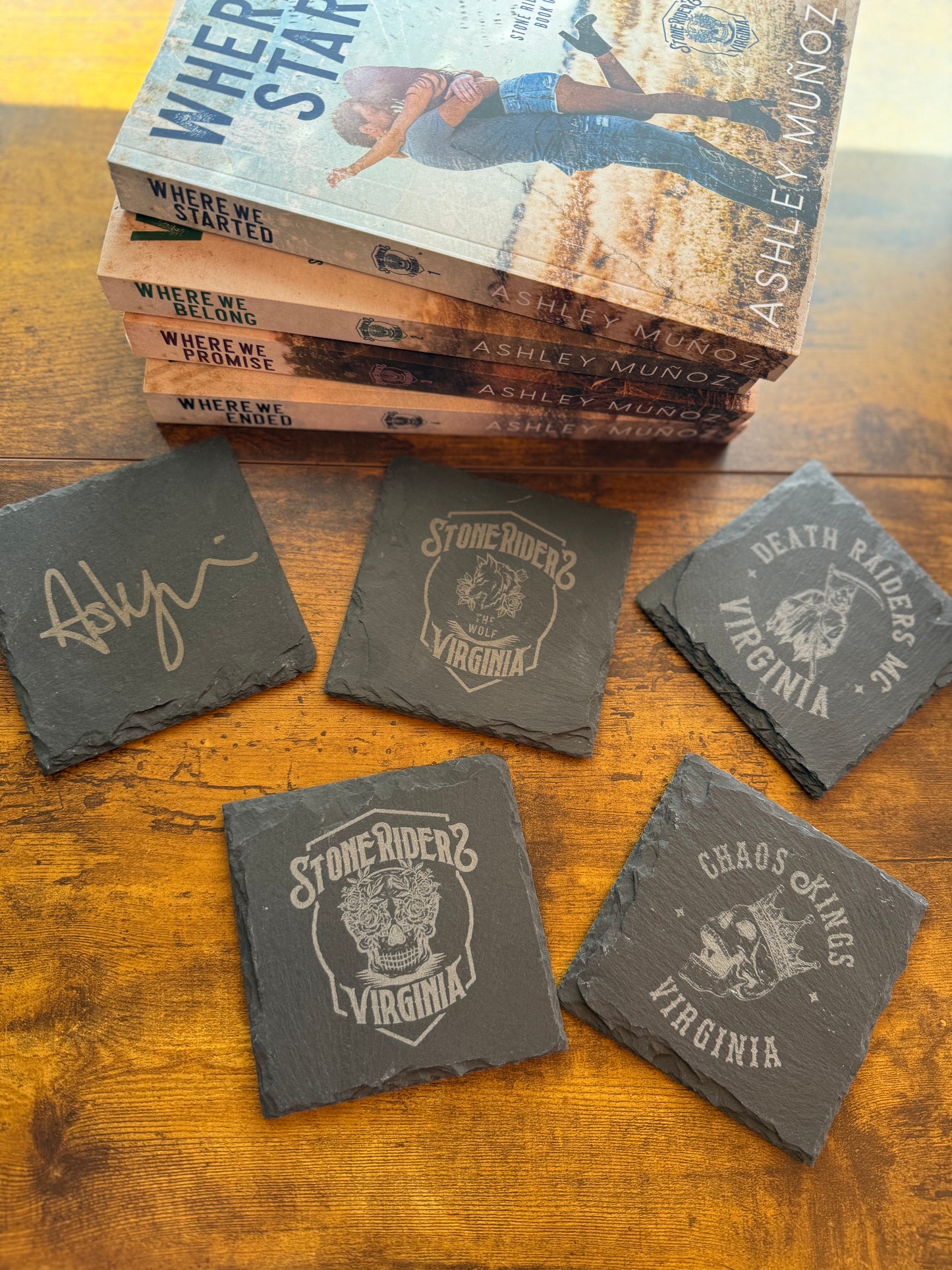 Stone Rider Slate Coaster Set