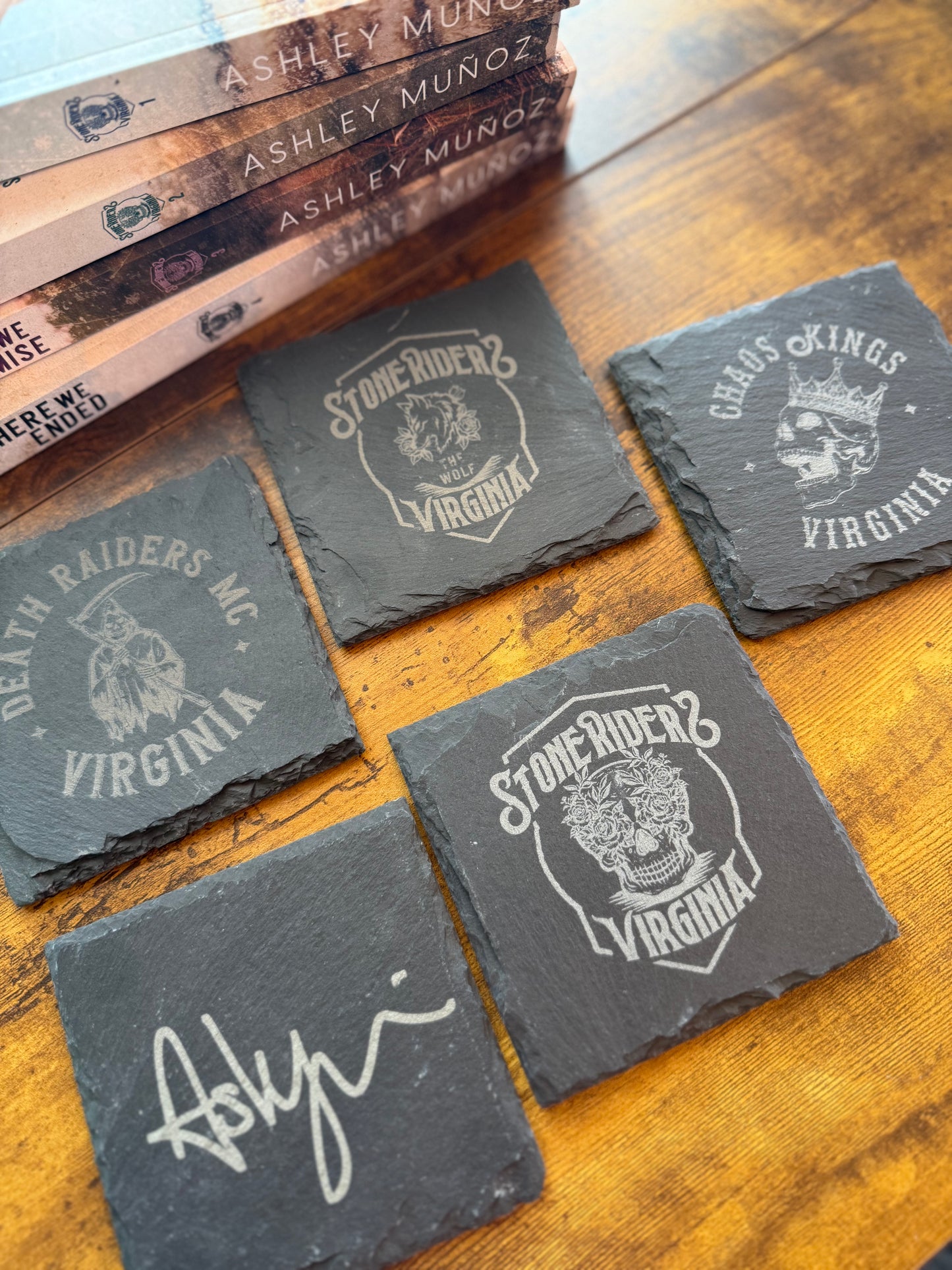 Stone Rider Slate Coaster Set