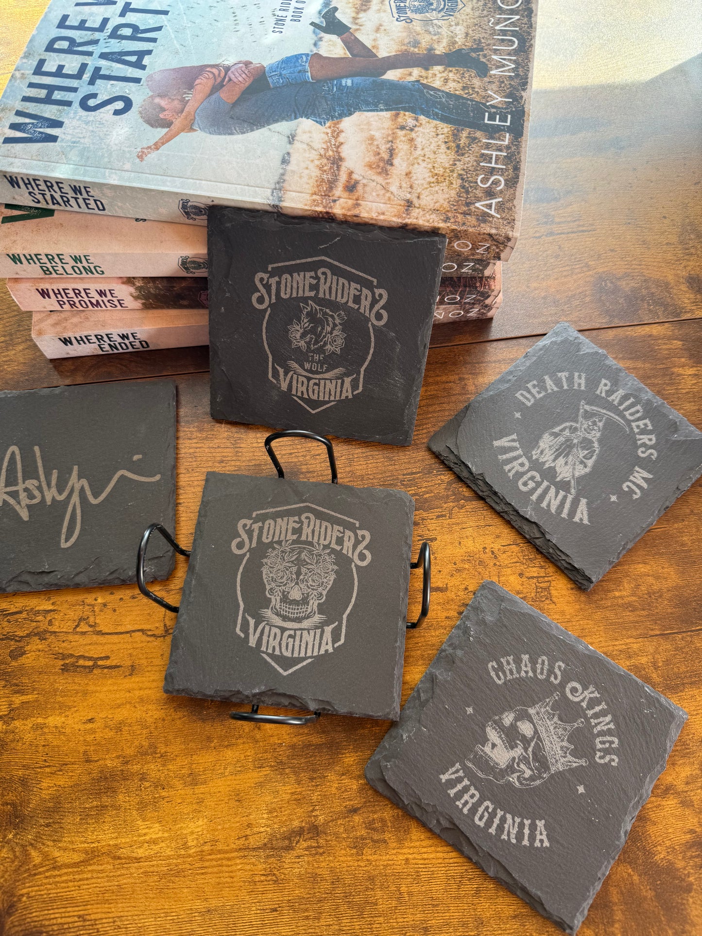 Stone Rider Slate Coaster Set