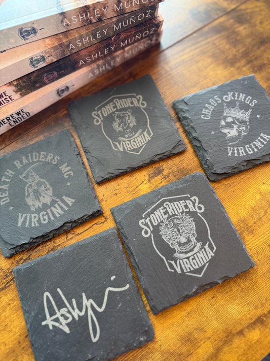 Stone Rider Slate Coaster Set